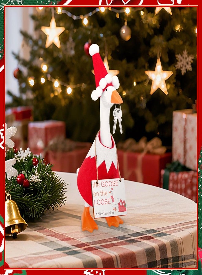 سيلفتك ملابس مكتبية على شكل أوزة من سيلف تيك مقاس 7 بوصات - زي سانتا كلوز صغير لعيد الميلاد، حامل مفاتيح مغناطيسي على شكل أوزة، ملابس لتزيين الطاولة (أحمر وأبيض) - Image 4